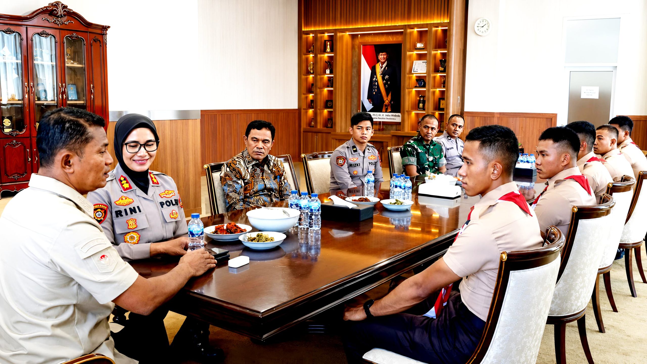 Kebersamaan di meja diskusi: Bupati Solok, Kapolres Solok, dan para taruna saling berbagi pesan di momen pelepasan, membuktikan sinergi yang erat antara pemerintah daerah dan Kepolisian demi pembentukan karakter generasi muda