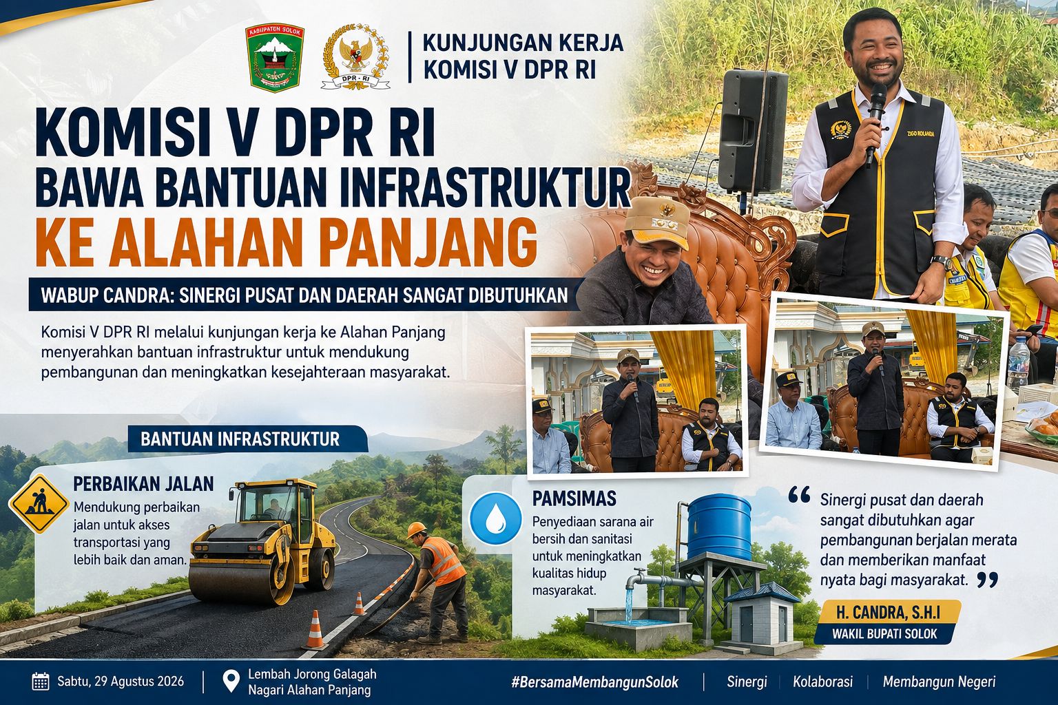 Kunjungan kerja Komisi V DPR RI bawa bantuan infrastruktur ke Alahan Panjang, Kabupaten Solok.
