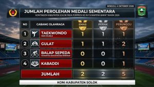 Tabel perolehan medali sementara Kontingen Kabupaten Solok pada ajang Porprov Sumbar XVI per Minggu, 4 Oktober 2026. Tercatat kontingen telah mengumpulkan total 9 medali yang terdiri dari 2 emas, 2 perak, dan 5 perunggu dari empat cabang olahraga